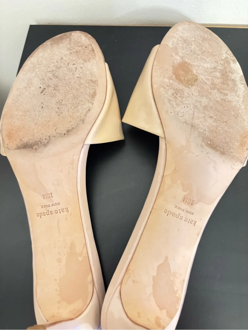 kate spade Beige Patent Leather Slide Mules